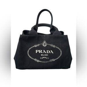 PRADA Canapa Black Canvas Tote